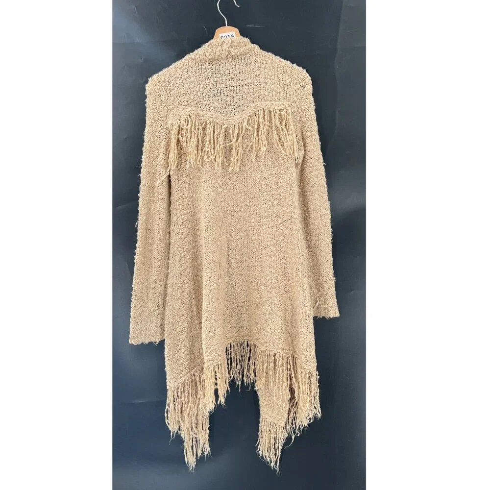 Altar'd State boucle knit fringe cardigan sweater tan‎ boho cozy long length M